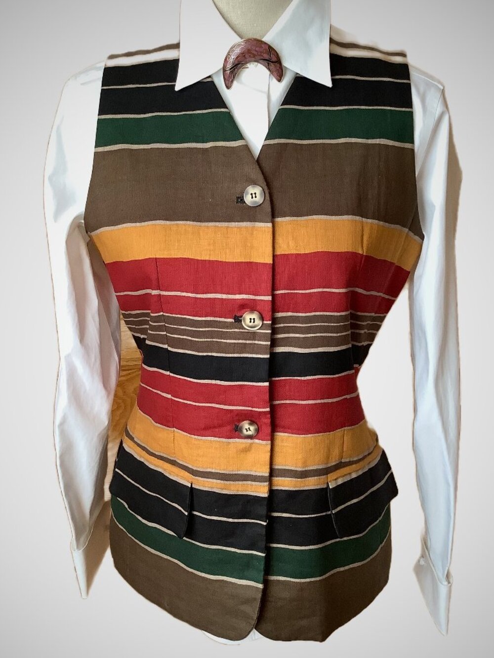 Jones New York Vintage Tailored 100% Linen Striped Vest Size 8